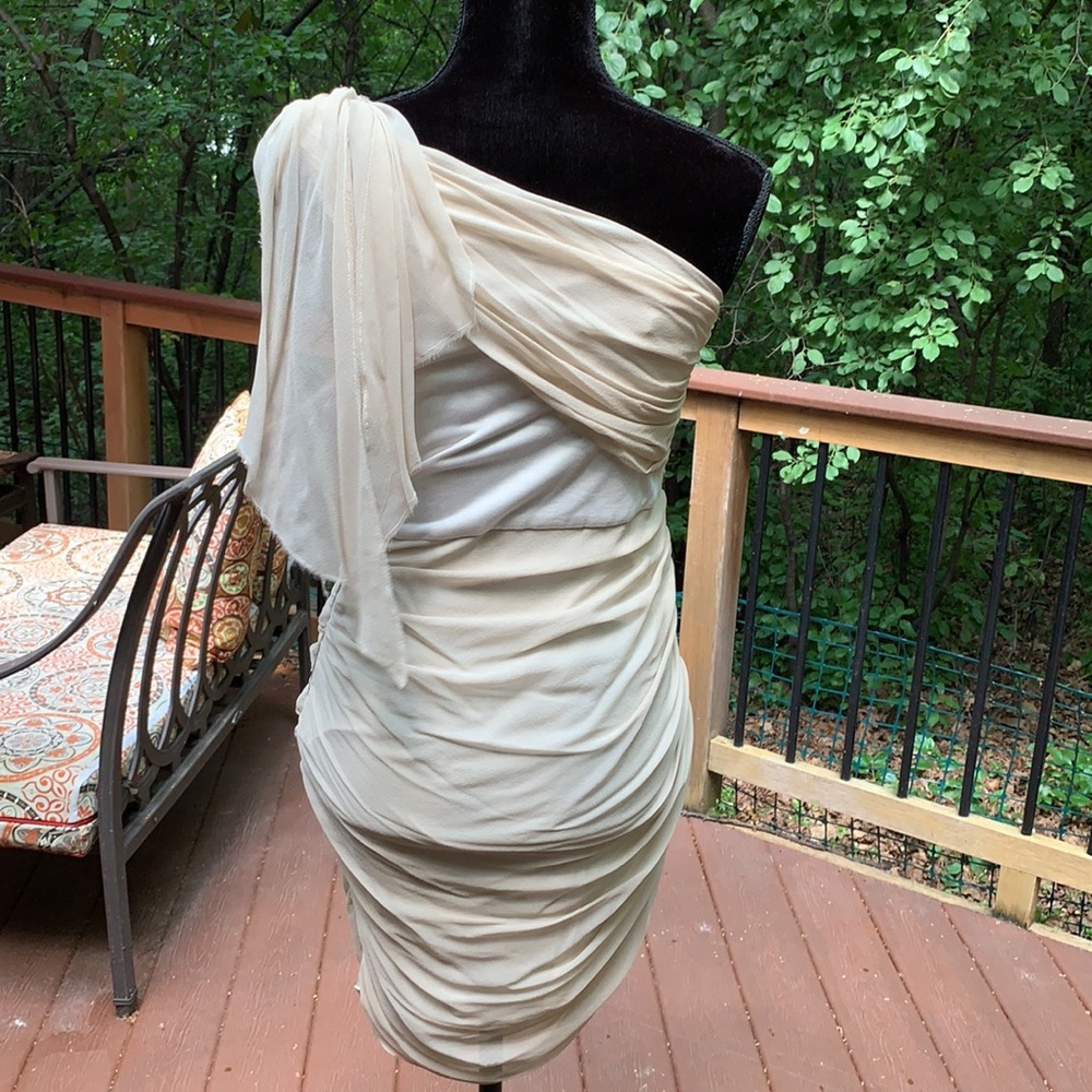 Alice & Olivia silk one shoulder draped dress